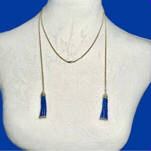 Lagos Estate Two Tone Caviar Blue Lapis Double Tassel Lariat Station Necklace